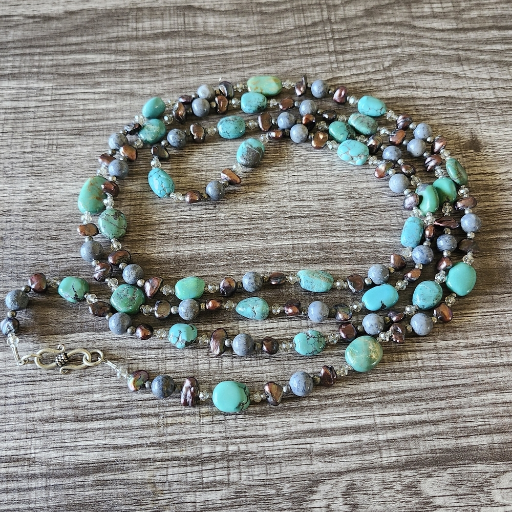 Turquoise and Brown Beaded Necklace